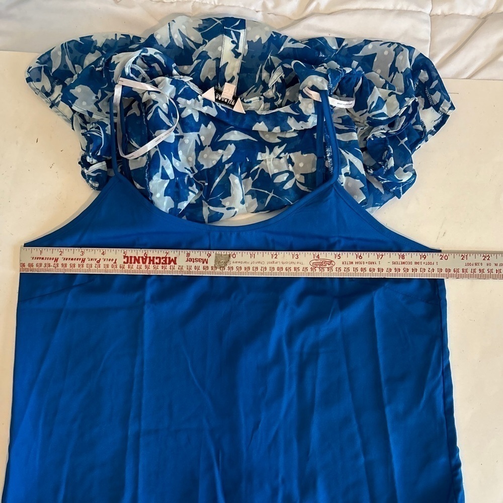 Nanette Lepore Floral Blouse 2 Piece Strong Blue Size L Polyester - Picture 14 of 14